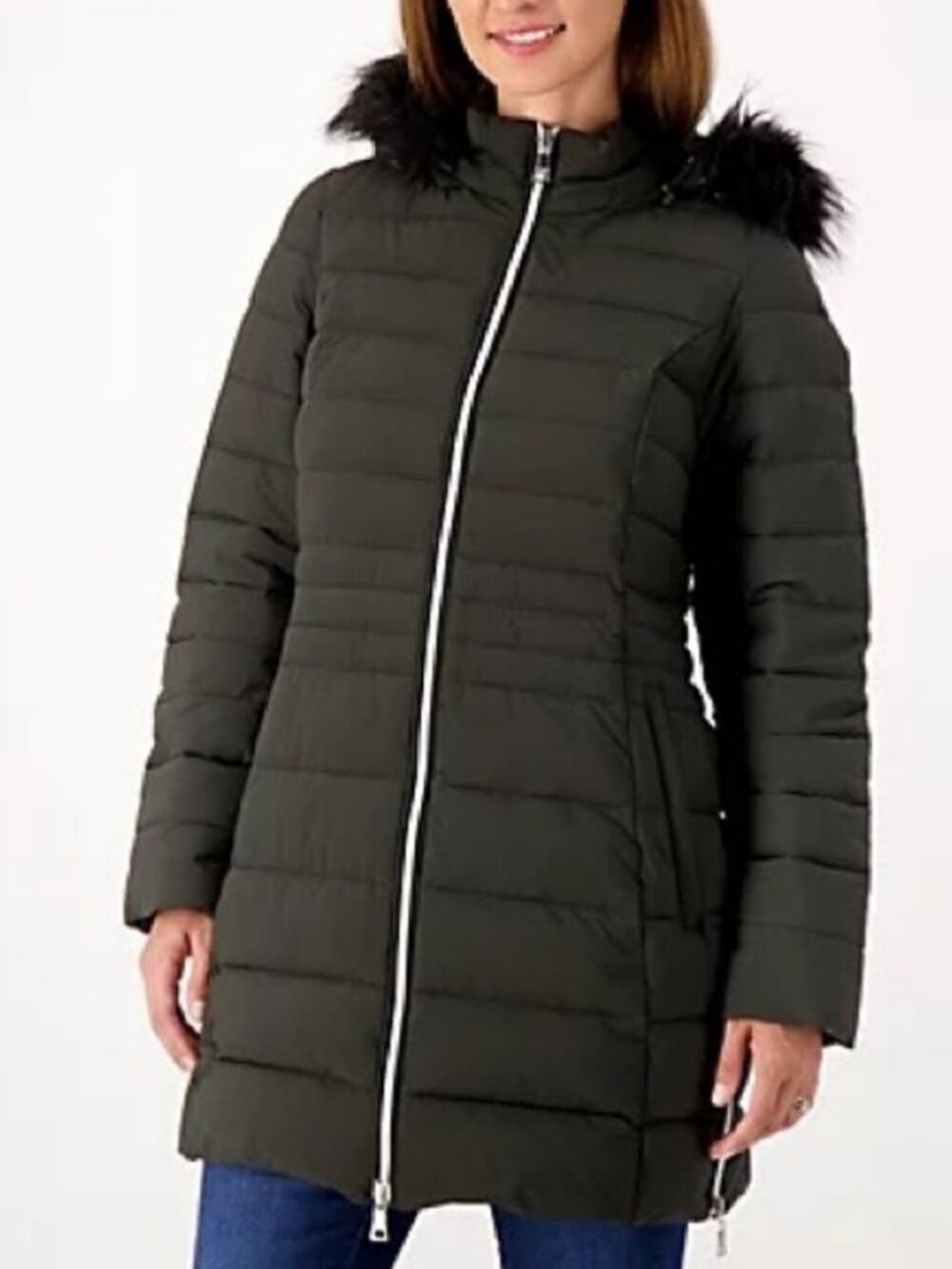 Nuage Stretch Removable Faux Fur Trim Hood Puffer Coat